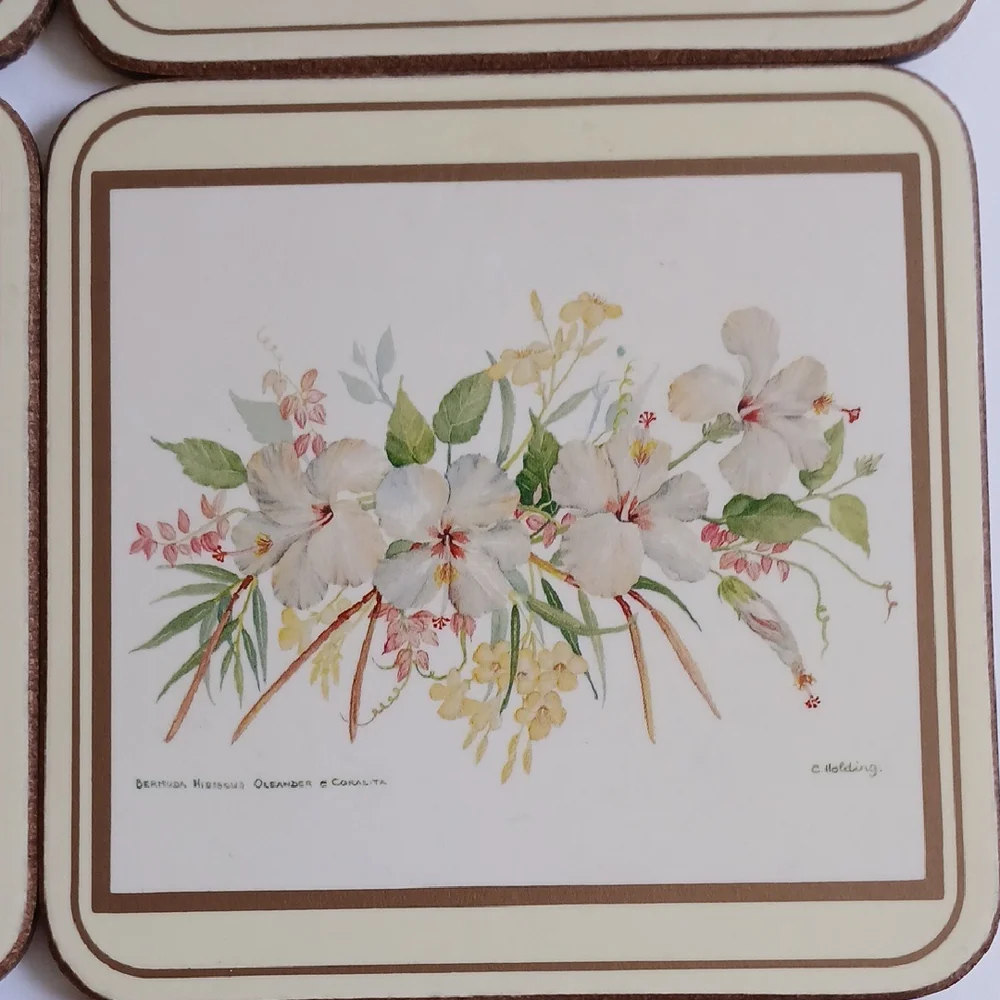 Vintage Pimpernel Bermuda White Hibiscus 6 coasters with box